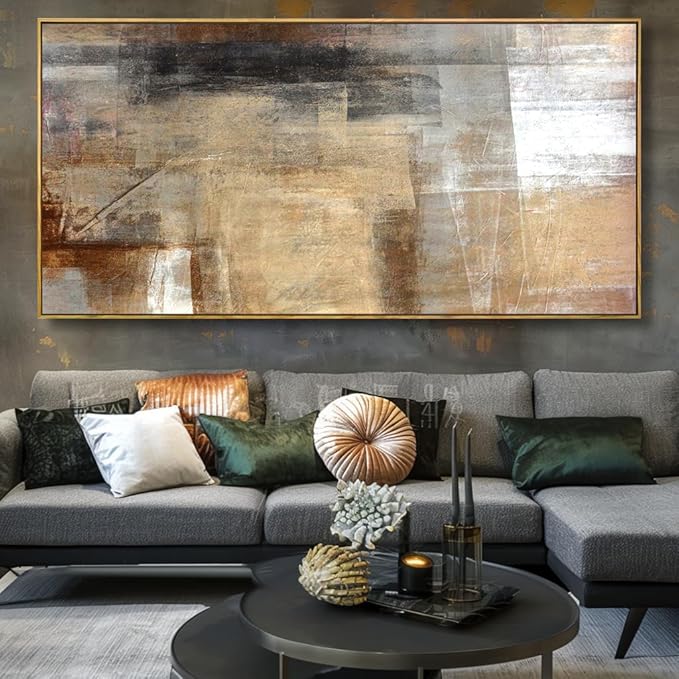 Wall Art Abstract Wall Decor Yellow Black Ink Canvas Painting Modern Artwork for Living Room Bedroom Dining Room Home Office Decor 20"x40" with Framed