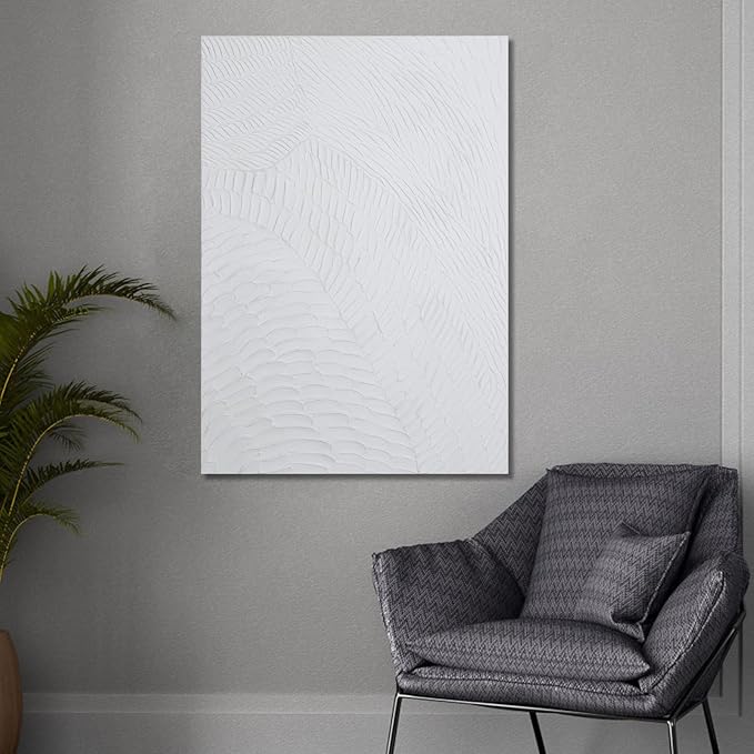 Zessonic White Abstract Wall Art for Living-room - Large Geometry texture Abstract hand-painting artwork Minimalism Contemporary Nordic Decorative for Living Room, Bedroom - 28" W x 40" H