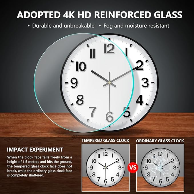 Black Wall Clock, 8 Inch Wall Clocks Battery Operated, Round Modern Non Ticking Silent Digital Analog Small Wall Clock for Bedroom Living Room Kitchen Office Gym Classroom Outdoor Clocks