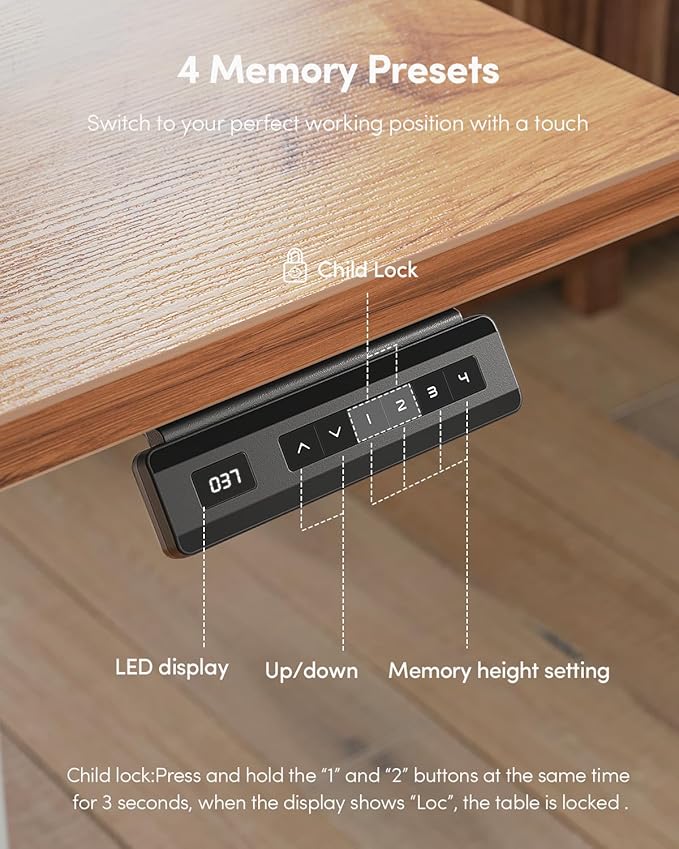 CubiCubi 55 x 24 Large One-Piece Standing Desk, Adjustable Height Electric Computer Home Office Sit Stand up Workstation, with 4 Memory Presets, Headphone Hook, Light Rustic