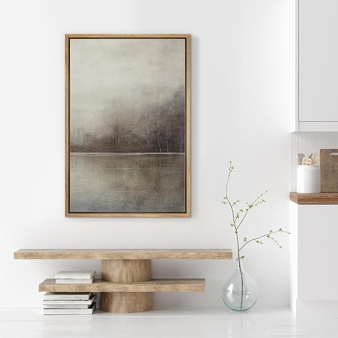 SIGNWIN Framed Canvas Print Wall Art Grey Tan Pastel Watercolor Grunge Landscape Abstract Shapes Illustrations Decorative Relax/Calm Zen for Living Room, Bedroom, Office - 16"x24" Natural