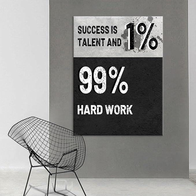 Success Is 1% Talent and 99% Hard Work Motivational Canvas Wall Art Inspirational Poster Print Positive Sign Picture Painting for Modern Home Living Room Office Gym Stretched and Framed [30''Wx 40''H]
