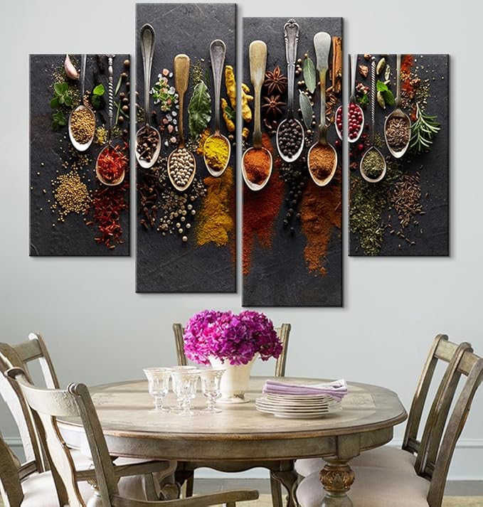 YOUHONG 4 Modern Kitchen Decor - Colorful Kitchen Wall Art for Dining Room (56''W x 40''H)