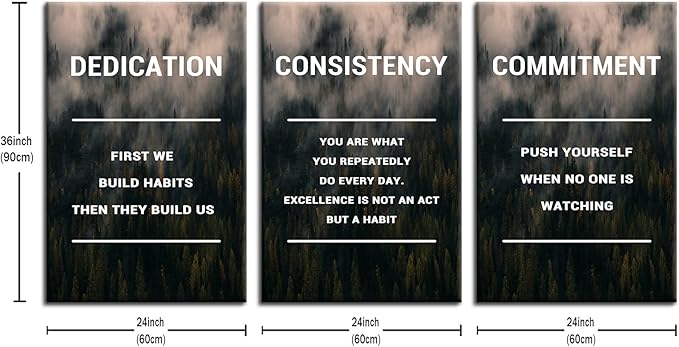 3 Pieces Inspirational Canvas Wall Art Positive Home Decor Large Size Posters Print Motivational Quote Picture Painting Artwork for Living Room Office Gym School Stretched and Framed [72''Wx 36''H]