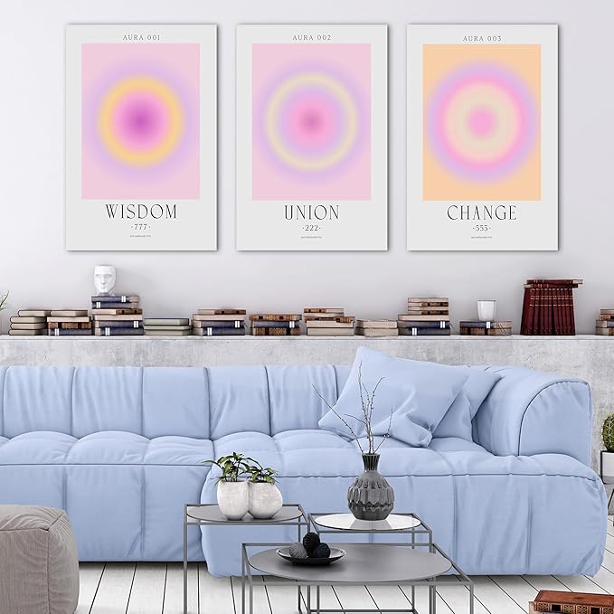 SHMAO Colorful Gradient Aura Angel Numbers Poster Canvas Wall Art for Room Aesthetic Inspirational Spiritual Wall Art Paintings Abstract Minimalist Wall Decor for Bedroom 20"x30" x 3 Pcs