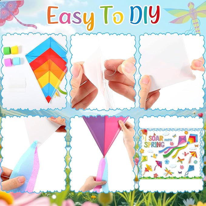 Pajean 68 Pcs Spring Bulletin Board Decoration Set 3D Kite Bulletin Boards with Tissue Paper Soaring Into Spring Classroom Decor Cutouts for School Home Classroom Chalkboard Wall Supplies Decor