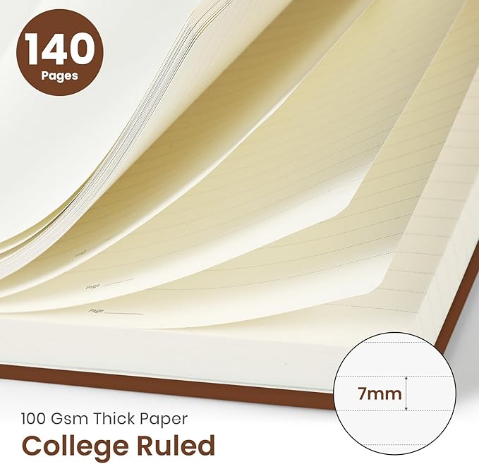 Taja Lined Spiral Journal Notebook for Women & Men, 140 Pages, College Ruled Hardcover Notebook for Work & Note Taking, Journals for Writing, A5(5.7" x 7.9") – Rust Brown