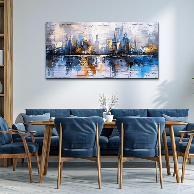 KELIYUAN Abstract Canvas Wall Art Painting Yellow Blue Mural Abstract Wall Decoration Bedroom Office Urban Print Painting Graffiti Art For Wall Decor Bathroom Living Room Home Decoration 20x40 In