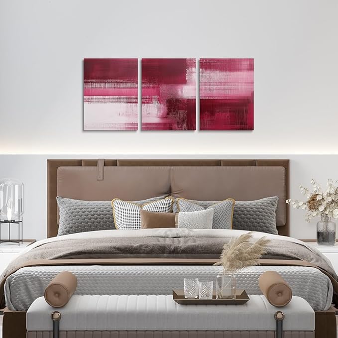 jejeloiu Pink Red Abstract Art 3 Piece Canvas Wall Art for Living Room Bedroom Modern Art Picture Wall Decor 12"x16"x3pcs Abstract Oil Painting Office Decorations Artwork Posters