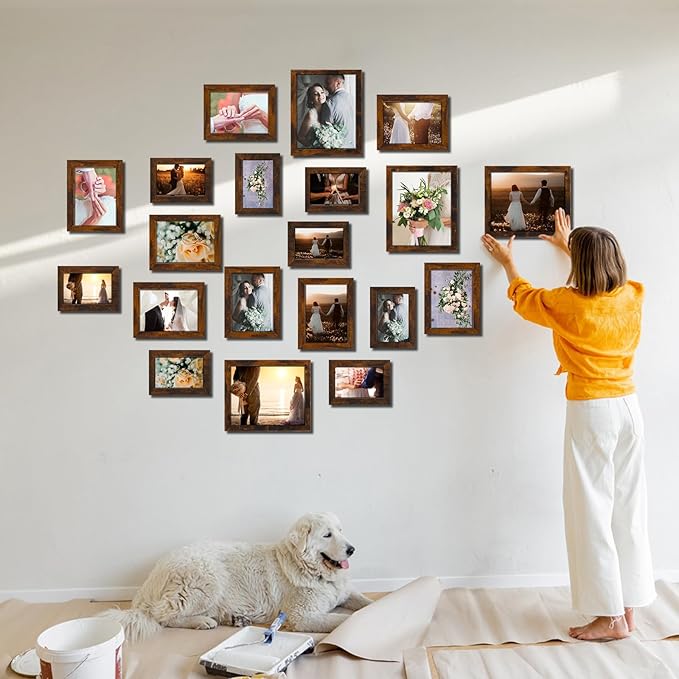 Namalu 20 Pcs Gallery Wall Frames Set Rustic Picture Frames Collage Assorted Photo Wall Decor Pack for Hanging or Tabletop Display Multi Sizes with 8 x 10, 5 x 7, 4 x 6 (Brown)