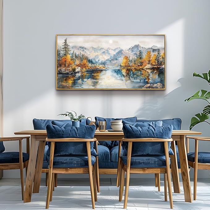ZUITINGHUA Wood Framed Canvas Wall Decor For Living Room Large Wall Art For Office Watercolour Paintings Bedroom Decorations Farmhouse Home Mural Forest Mountain Landscape Pictures Artwork 24x48 In