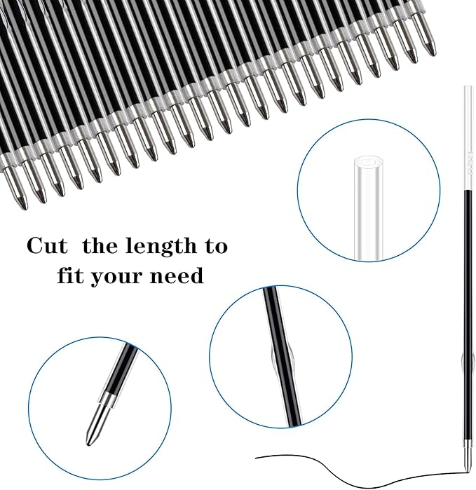 JANYUN 100 Pieces Ink Pen Refills Replaceable, 0.7mm Black Ballpoint Pen Refills 5.5 Inch in Length Black Ink Refills Smooth Writing Pen Refills for Journal Writing Office School Supplies