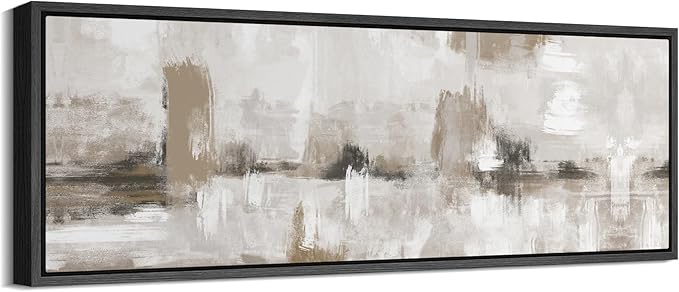SIGNFORD Large Framed Canvas Neutral Abstract Landscape in Earthy Tones Illustrations Modern Art Calm Warm for Living Room, Bedroom, Office - 60"x20"