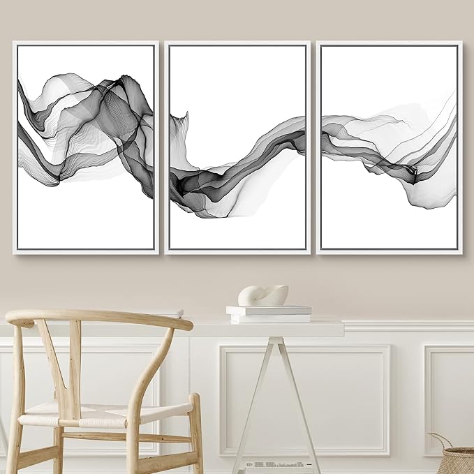 SIGNWIN Framed Canvas Print Wall Art Flowing Gray Smoke Abstract Shapes Digital Art Modern Art Minimalist Relax/Calm Cool for Living Room, Bedroom, Office - 16"x24"x3 White