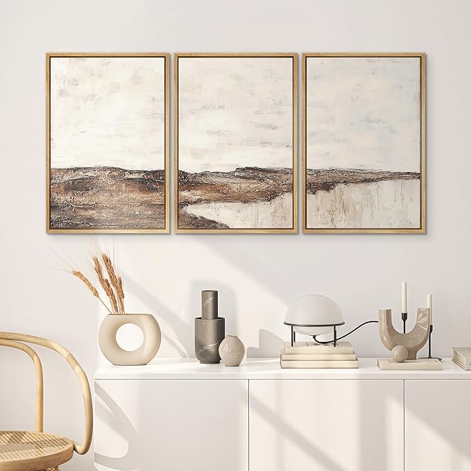 SIGNWIN Framed Canvas Print Wall Art Set Rustic Earth-Tone Horizon Abstract Landscape Illustrations Modern Art Decorative Nordic Abstract for Living Room, Bedroom, Office - 24"x36"x3 Natural