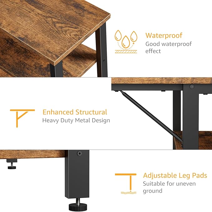DLisiting L Shaped Computer Desk with Drawers - 47 Inch Corner Office Reversible Desk with Storage Shelves Power Outlet, Home Office Desks L-Shaped with Fabric Drawer for Teen Girls, Rustic Brown