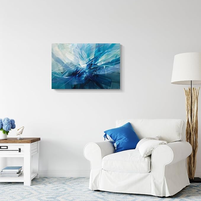 gaosoul Modern Abstract Canvas Wall Art Blue Harness Graffiti Painting on White Background Stylish Framed Minimalism Artwork Prints for Living Room Bedroom Office Decor 30x20in