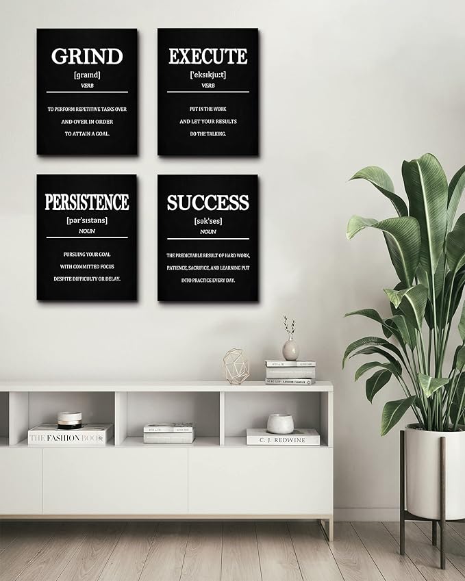 Inspirational Office Canvas Wall Art with Wooden Frames,Motivational Wall Decor for Office,Positive Affirmations Quotes Wall Art for Living Room,Sayings for Wall Decor,8” x10” x4 PCS (Wood Frames)