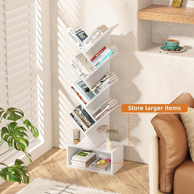 9 Tier Tree Bookshelf,Christmas Green Bookcase for Narrow Space, Storage Organizer Floor Standing Bookshelves for Books, Tall Book Case for Home Office, Living Room, Bedroom