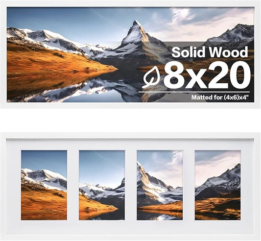Egofine 8x20 Picture Frames Set of 2, with 4 Opening for 4x6 Pictures, Display Multiple 4x6 Pictures, Wood Collage Frame Covered by Plexiglass Wall Mounting Horizontal or Vertical, White