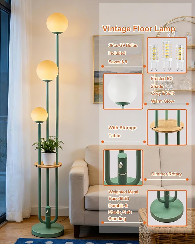 Lightdot 63IN Floor Lamp with 3 Green U-Pole, Modern Floor Lamp with 3000K Warm White LED Bulbs Included, Candle Holder Style Modern Tall Lamp for Living Room/Wedding/Party/Sofa Beside/Corner Decor