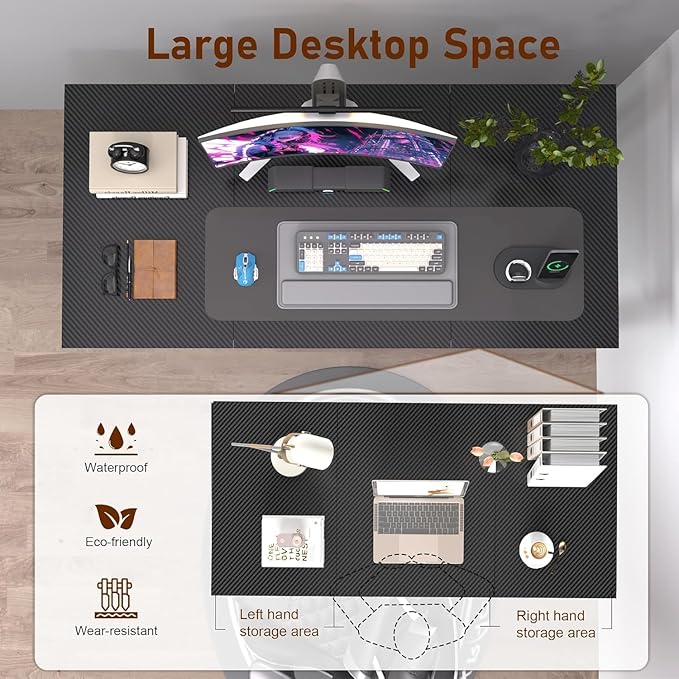 Computer Desk, 55 Inch Home Office Desks, Office Desk for Gaming Writing Study Work, Study Table with Large Legroom, Computer Desk with Metal Frame, Modern Simple Home Office Desk for Bedroom
