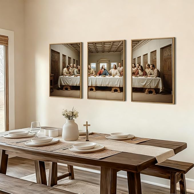 The Last Supper Wall Art Christian Wall Decor 16x24 Inch Framed Jesus Religious Painting Set of 3 for Living Room Bedroom Hallway