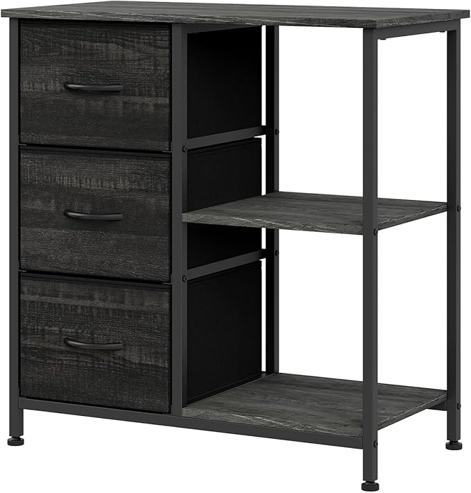 Garvee 3 Drawer File Cabinet, Printer Stand with 2 Open Storage Shelves, Fabric Filing Cabinet Under Desk Office Organizer for Home Office, Modern Storage Solution, Black