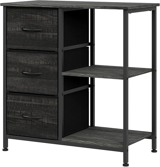 Garvee 3 Drawer File Cabinet, Printer Stand with 2 Open Storage Shelves, Fabric Filing Cabinet Under Desk Office Organizer for Home Office, Modern Storage Solution, Black