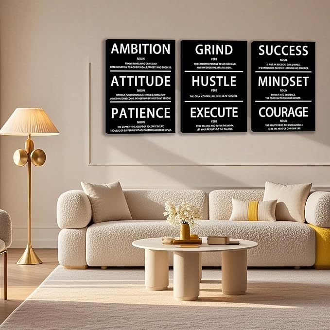 3 Panel Print Canvas Wall Art Motivational Office Wall Decor Painting Inspirational Posters Modern Inspiring Artwork for Home Living Room Bedroom Wall Decor Office Wall Art Ready to Hang - 60"Wx28"H