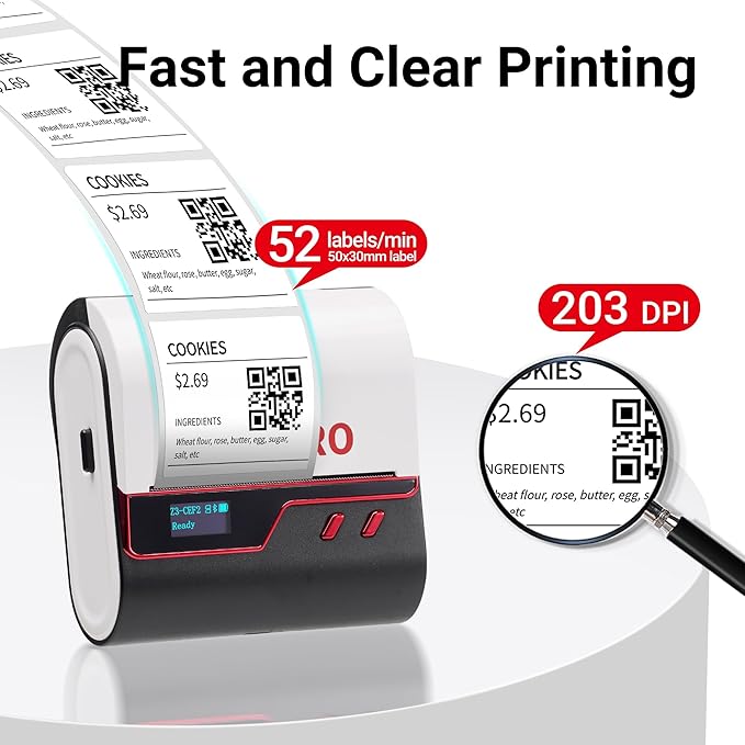 ORGBRO Z3 Label Maker Machine with Tape, 2-3 Inch Bluetooth Thermal Label Printer, Portable Sticker Printer for Small Business Office Home Organization Barcode Address, Compatible with Phones & PC