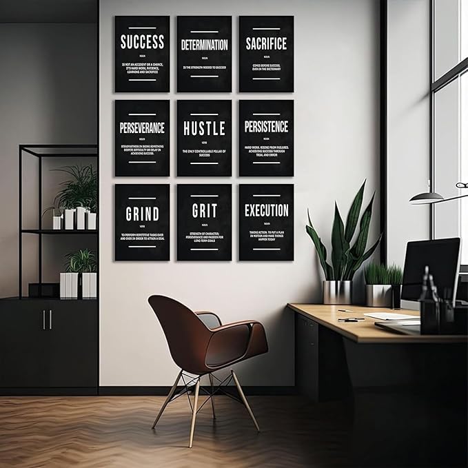 9Pcs Motivational Wall Art Inspirational Quote Canvas Painting Success Entrepreneur Phrases Wall Decor Positive Affirmation Poster Prints for Bedroom Living Room Office Workplace Pictures Unframed