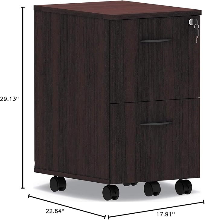 Alera Alera Valencia Series Mobile Pedestal, Left Or Right, 2 Legal/Letter-Size File Drawers, Mahogany, 15.38" X 20" X 26.63"