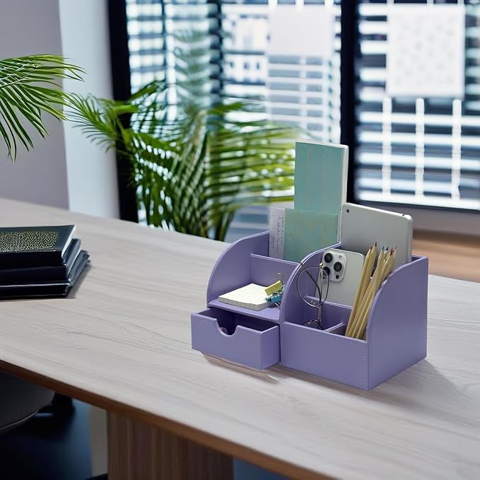 UnionBasic Desk Organizer - Multifunctional Leather Desktop Pen Holder Storage Box - Business Card/Pen/Pencil/Mobile Phone/Stationery Holder