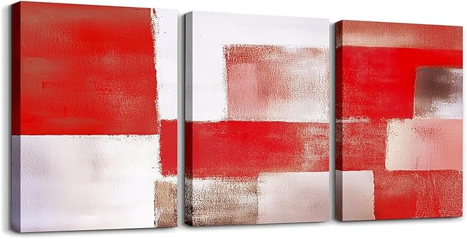 jejeloiu Modern Art 3 Piece Canvas Wall Art for Living Room Bedroom Abstract Art Picture Wall Decor 12"x16"x3pcs Red Abstract Oil Painting Office Decorations Artwork Posters
