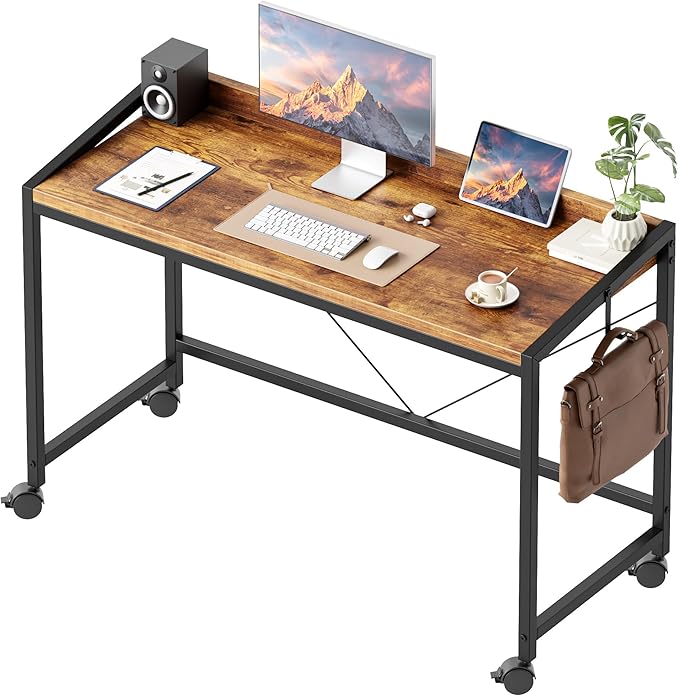 Mericonia 40 inch Rolling Computer Desk with Wheels, Gaming Desk for Small Spaces, Modern Simple Style Table for Home Office, Study Writing Table