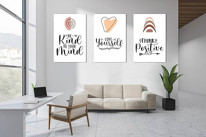 3 Piece Mental Health Canvas Wall Art, Anxiety Therapy Motivational Poster Canvas Print Pictures for Wall, Psychologist Counselor Inspirational Posters Framed Artwork for Classroom 24"x36" x 3 Pcs