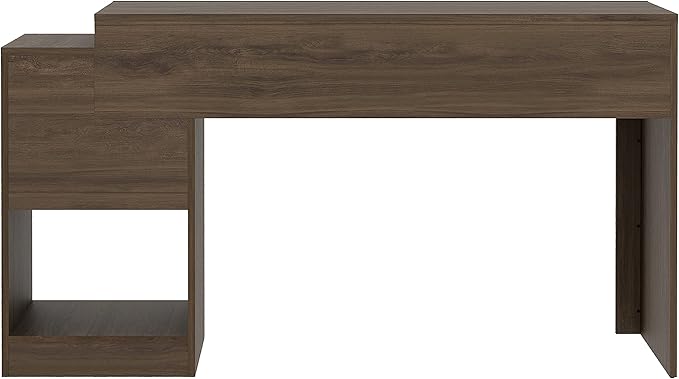 Expandable Desk with Storage Drawers & Open Shelf - Expands from 47 Inch to 57 Inch - Walnut Computer Desk with Printer Space - Modern Home Office Table with Drawers - Techni Mobili Blanco Collection