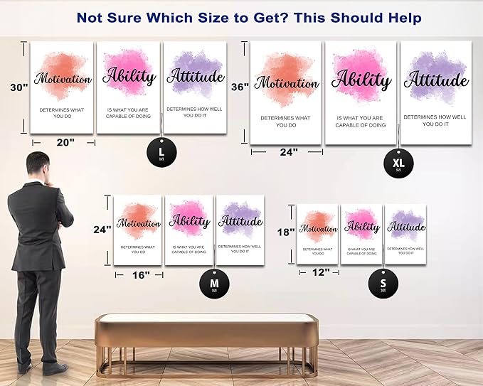 3 Piece Office Canvas Wall Art, Motivational Quotes Abstract Watercolor Canvas Print Pictures Wall Decor for Office, Men Women Inspirational Framed Artwork Home Office Decor 24"x36" x 3 Pcs