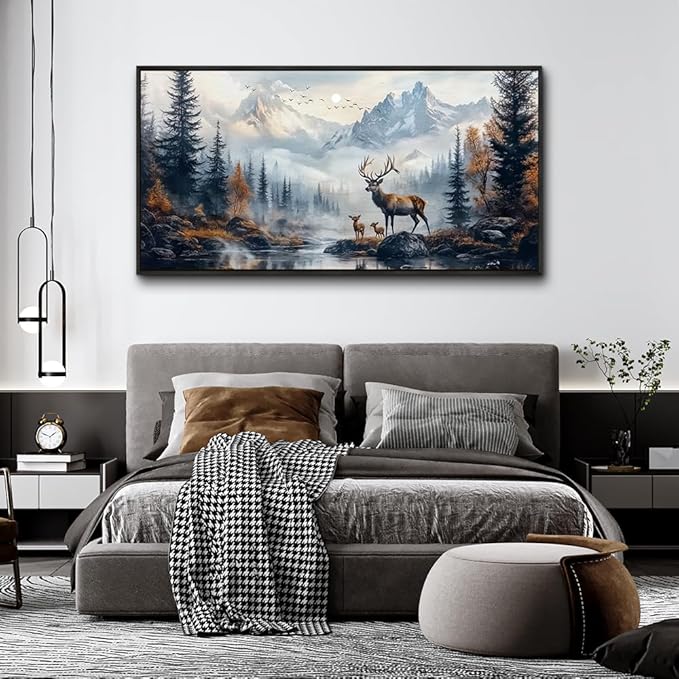 KELIYUAN Large Canvas Wall Art For Living Room Black Framed Wall Decorations For Bedroom Office Murals Prints Pictures Lushan Mountain Scenery Painting Wall Artwork Home Decor Aesthetics 30"X60"