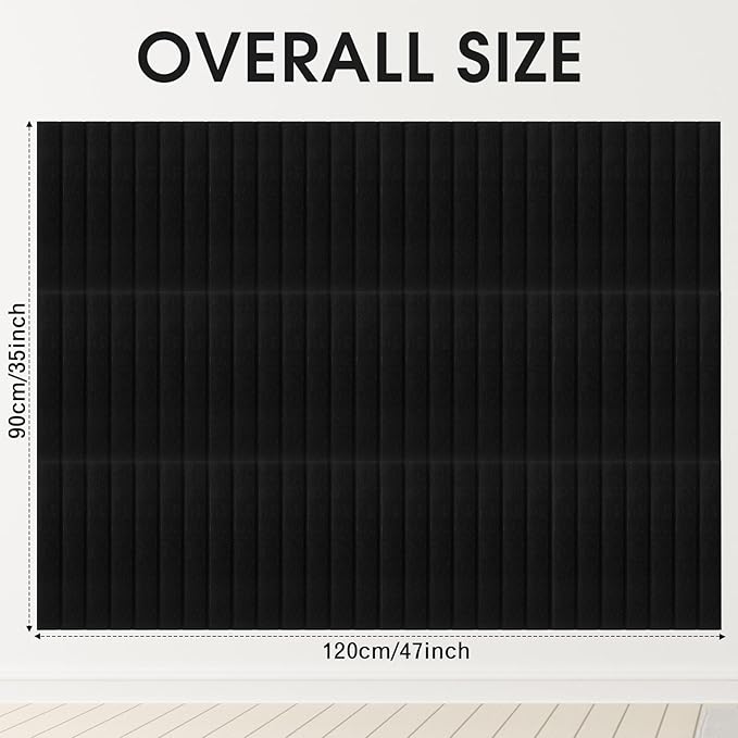 Honoson 12 Pack 47" x 35" Large Cork Board Alternative Felt Bulletin Board Wall Tiles with Safe Square Adhesive Large Roll Cork Tiles for Walls Organize Home Office Classroom Pin Panels (Black)