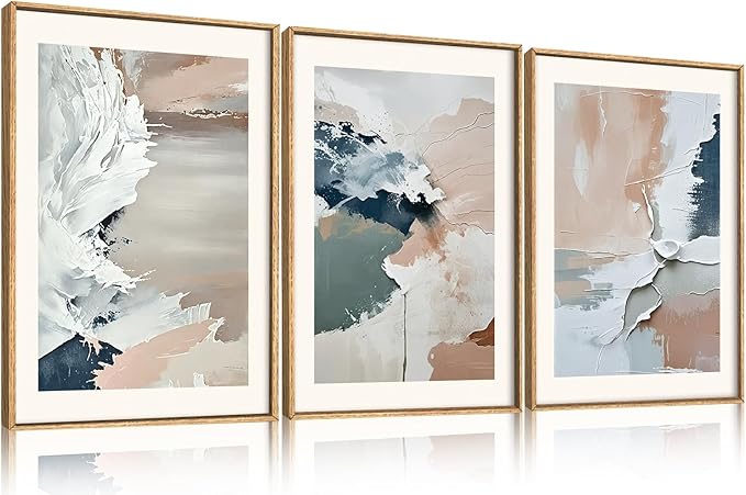 HPNIUB Large Modern Abstract Framed Canvas Wall Art Set, Minimalist Splash Ink Blue Pink Pastel Watercolor Wall Decor,Illustration Neutral Art Painting for Living Room,Dining Room,Office -16"x24"x3