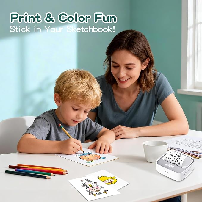 HPRT S1 Bluetooth Thermal Label Printer, Portable Mini Inkless Sticker Maker with 1 Roll Paper, Compatible with iPhone & Android, for Home, School, Office, Travel, Kids. Free App with Templates