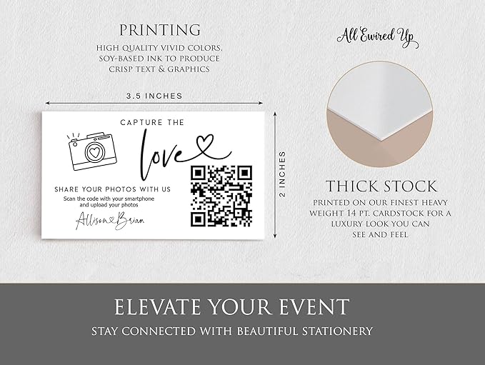 Wedding Capture The Love QR Code Card – Personalized Photo Card for Guests, Share Photos Online, Couple's Website & Social Media, Modern Minimalist Printed Cards