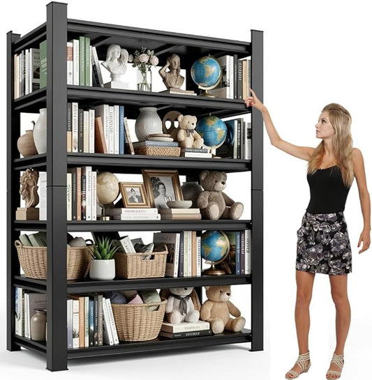 40" W Book Shelf, 6 Tier Metal Bookshelves, Heavy Duty Steel Bookcases, Large Storage Capacity Adjustable Tall Industrial Bookshelf for Living Room, Bedroom and Library, Black