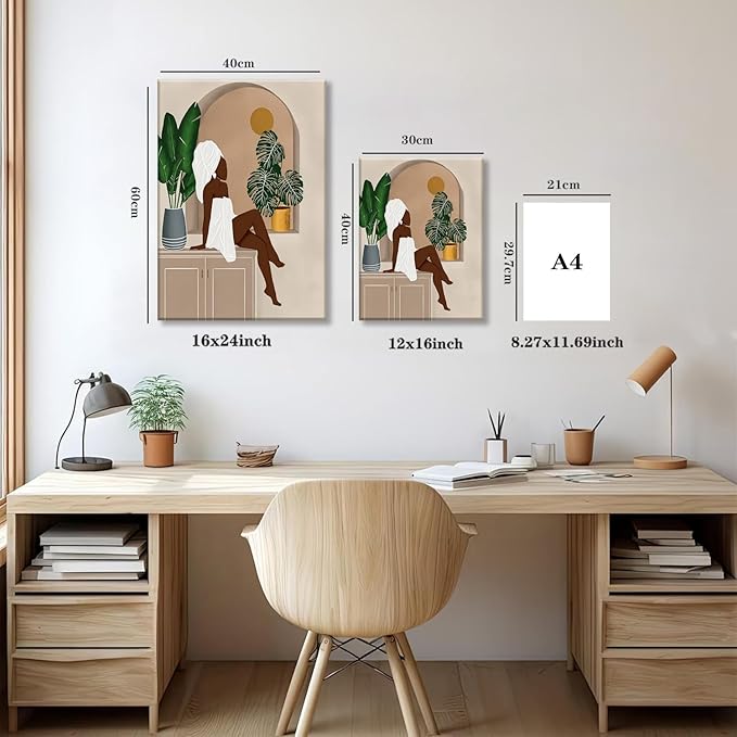 TUEASKY 3 Piece Canvas Wall Art Black Girl Wall Art Black Woman Paintings Prints Boho Pictures Wall Decor for Bathroom