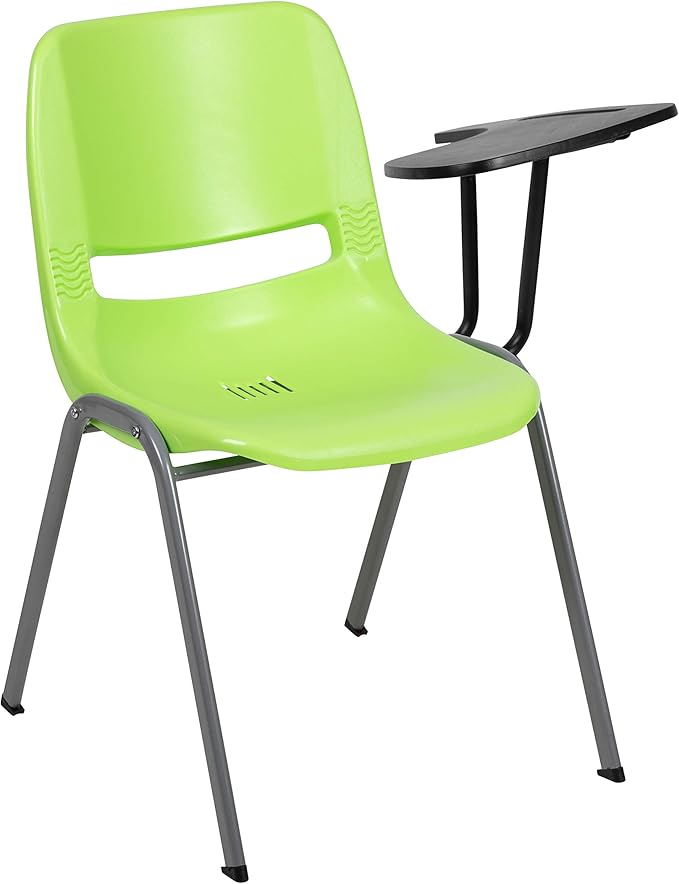 Flash Furniture Green Ergonomic Shell Chair with Left Handed Flip-Up Tablet Arm