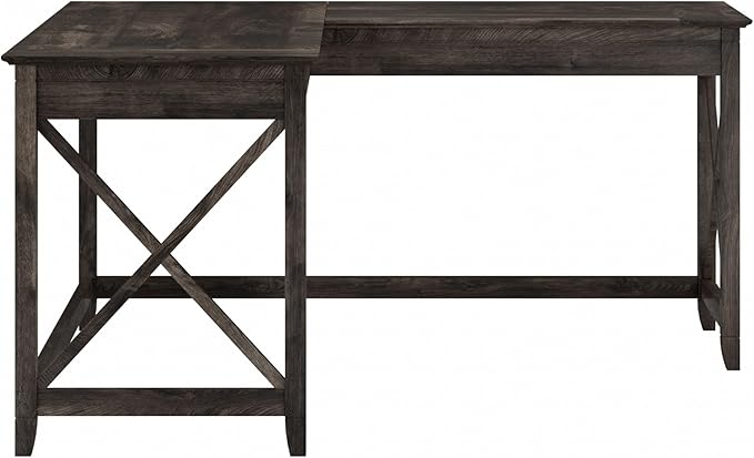 Bush Home Key West 60W Modern Farmhouse L Shaped Desk in Dark Gray Hickory, 60-Inch Corner Computer Table for Home Office Workspace