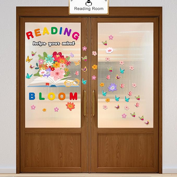 LioNergy Reading Classroom Bulletin Board Set Reading Helps Your Mind Bloom Bulletin Board Decoration Flower Butterfly Cutouts Wall Door Décor for Kindergarten Preschool Elementary Middle School