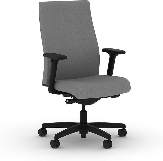 HON Ignition 2.0 Fabric Office Chair, Upholstered, Adjustable Arms, Advanced Synchro-Tilt Recline Executive Ergonomic Office Chair, Black Frame, Frost